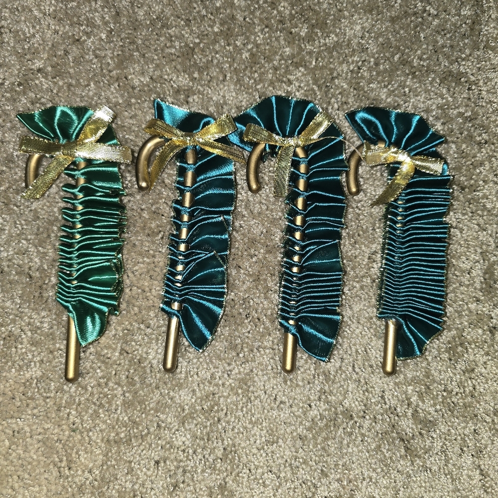 Golden Candycane Ornaments With Green Satin Ribbon *set of 4